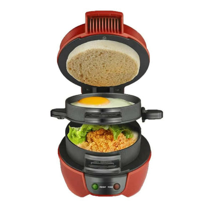 Open Dropshipman Smart Kitchen Appliance For Sandwiches - Red, displaying food preparation with the easy sandwich machine.