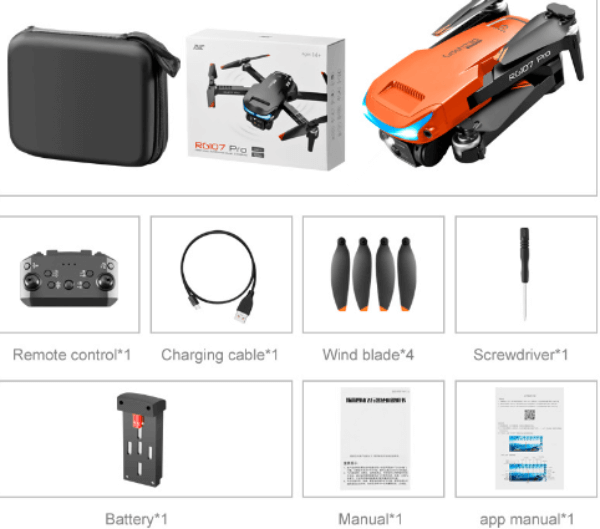 Dropshipman smart drone with obstacle detection in orange with remote control and accessories