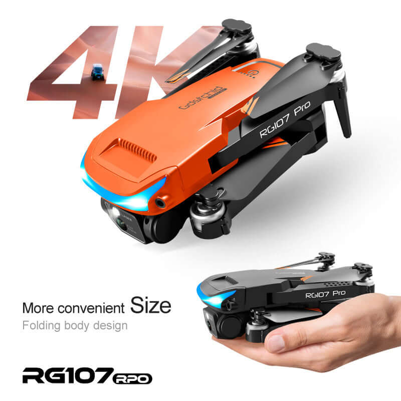 Dropshipman RG107 Pro smart drone with obstacle detection featuring 4K camera and folding body design
