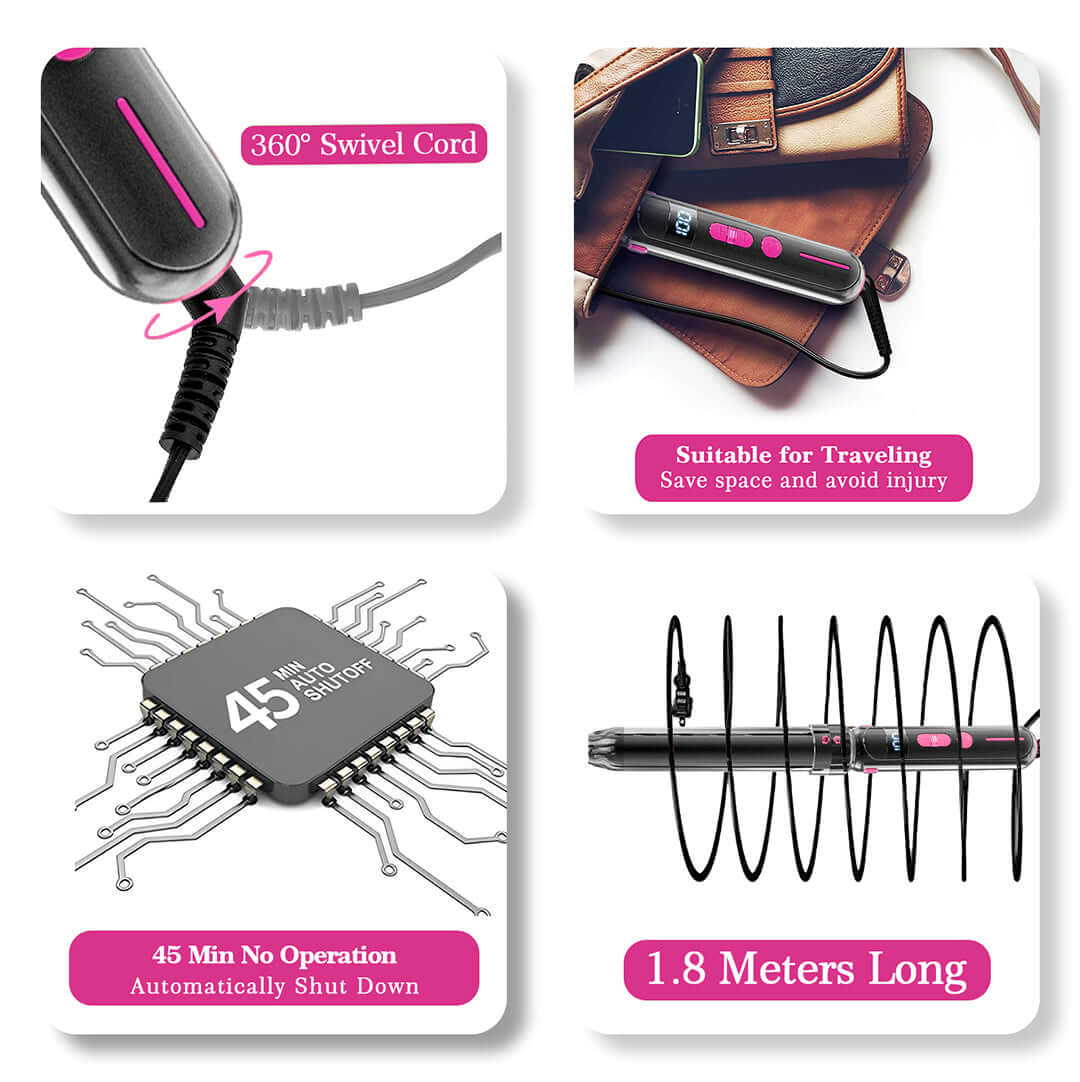 CozyTech Living scalding prevention curling wand with 360-degree swivel cord and automatic 45-minute shutoff