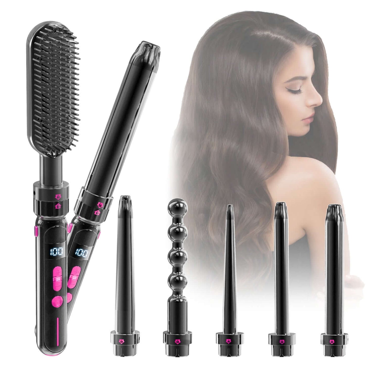 CozyTech Living scalding prevention curling wand with multiple interchangeable black styling heads