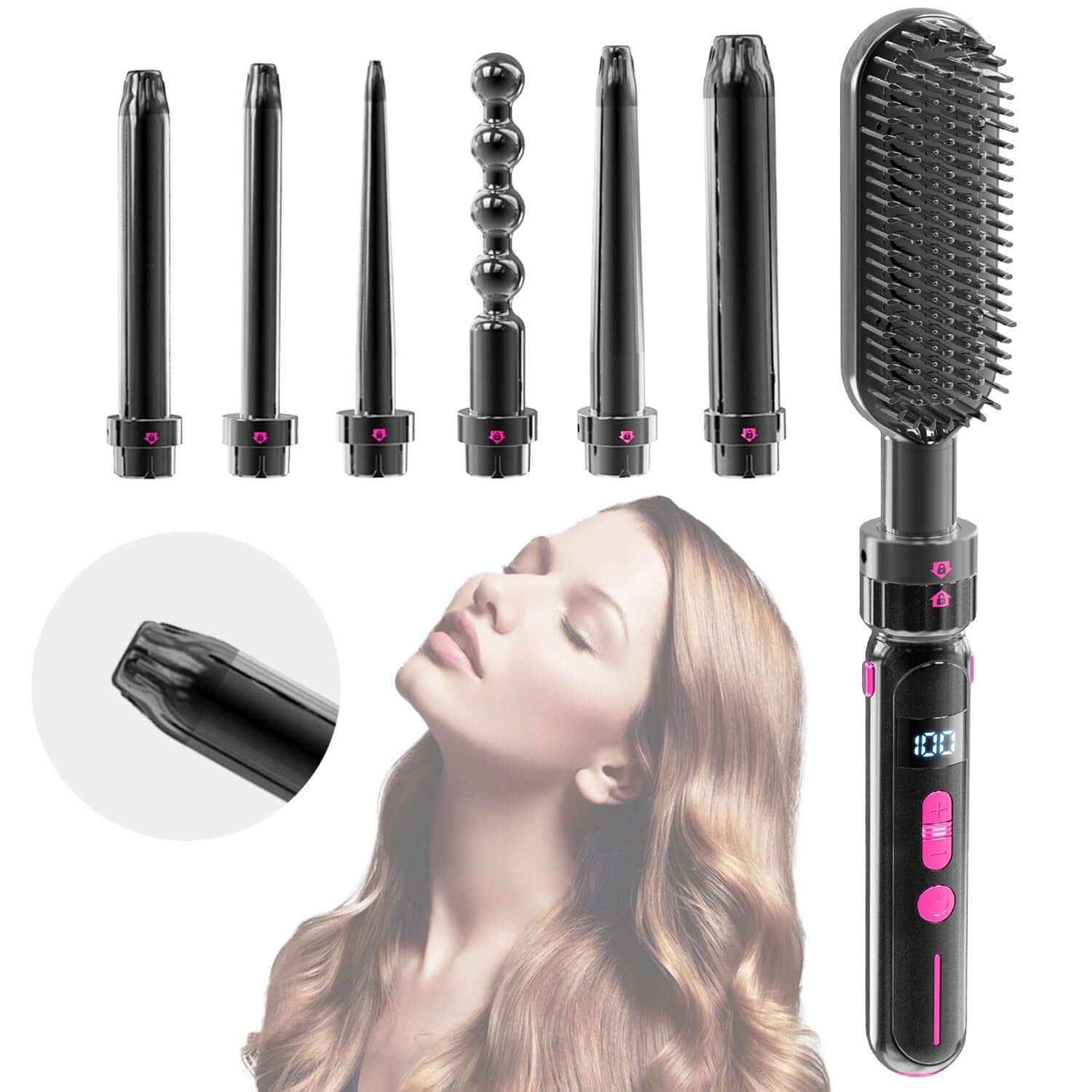 CozyTech Living scalding prevention curling wand with multiple interchangeable styling attachments and digital display