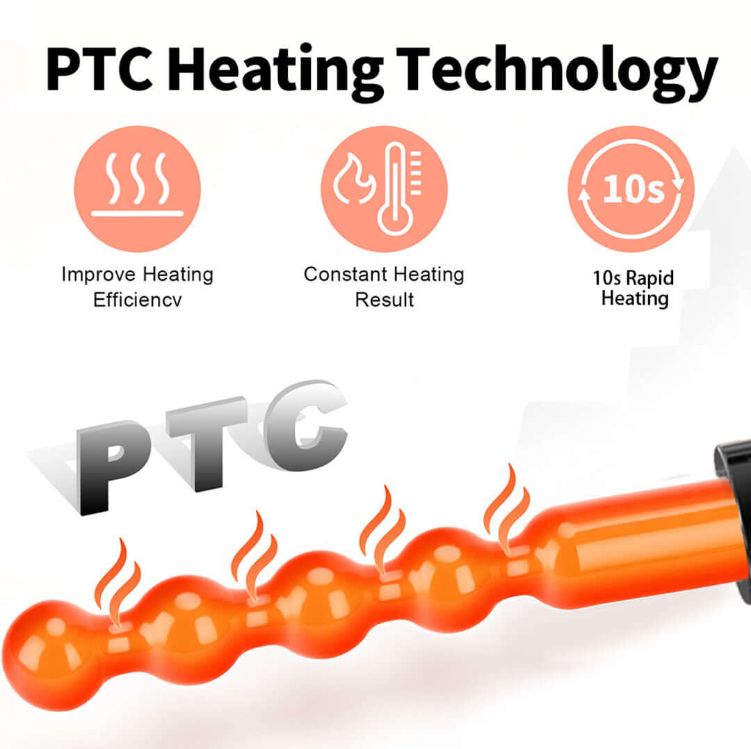 CozyTech Living orange scalding prevention curling wand with PTC heating technology for rapid and efficient heat