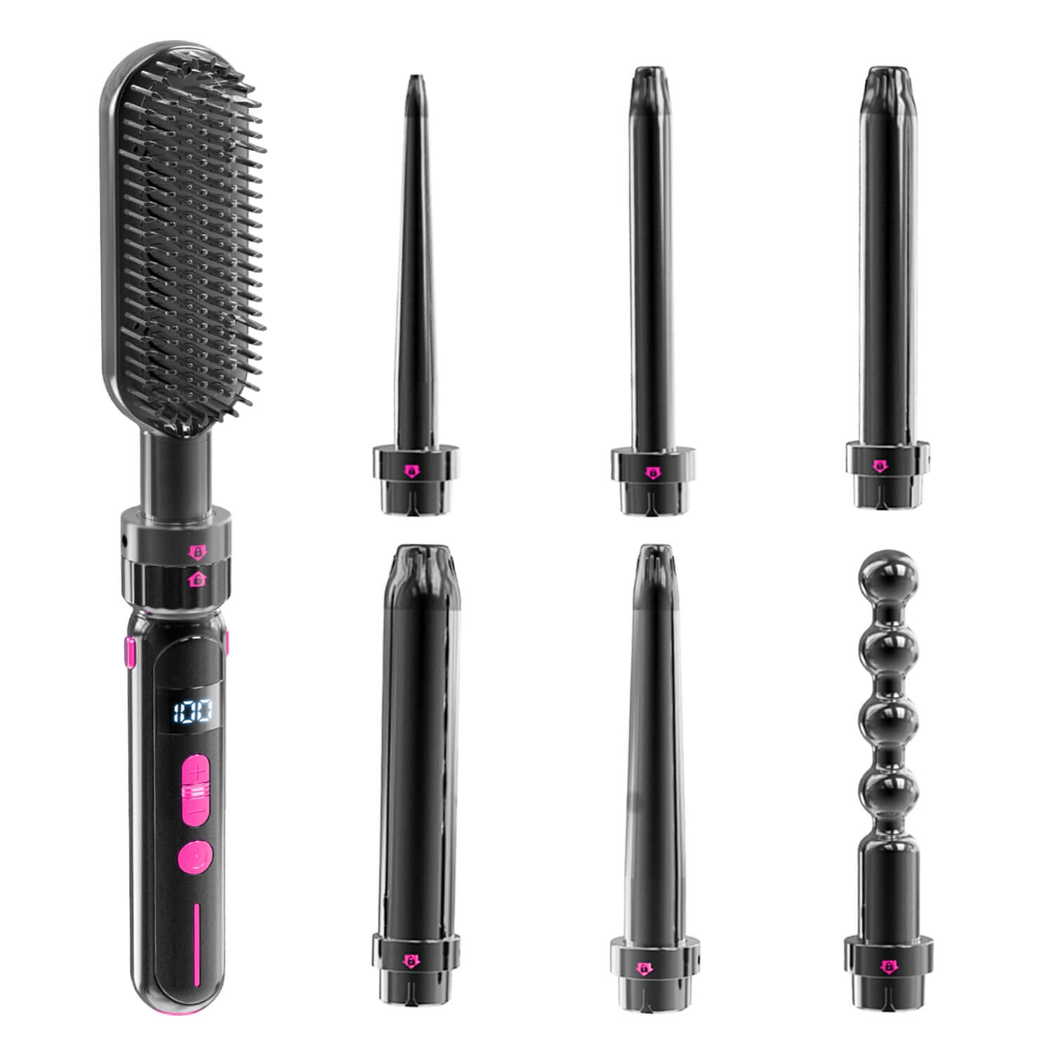 CozyTech Living scalding prevention curling wand with multiple black interchangeable styling attachments