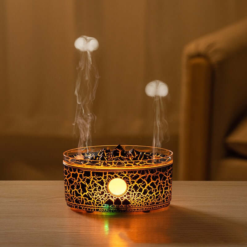 Dropshipman smart aromatherapy diffuser with decorative light and dual mist outlets on wooden table