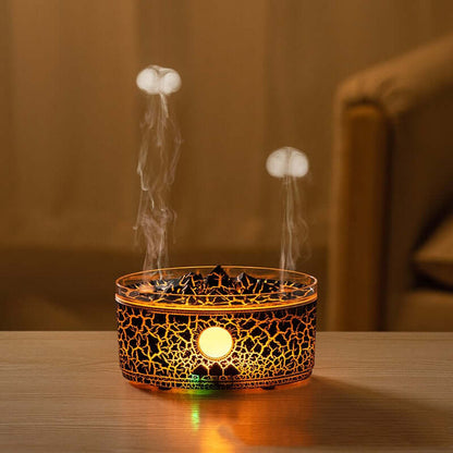 Dropshipman smart aromatherapy diffuser with decorative light and dual mist outlets on wooden table