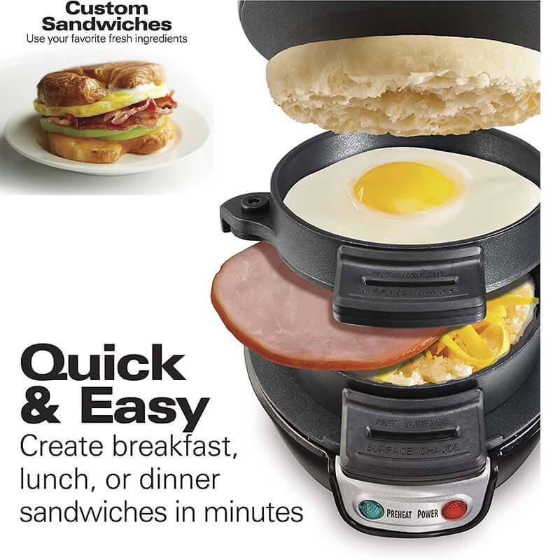 The Dropshipman Smart Kitchen Appliance For Sandwiches showing a step-by-step guide for using the easy sandwich machine.