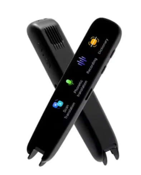 Eprolo smart voice translator pen with touchscreen display showing scan, phonetic translation, recording, and dictionary features