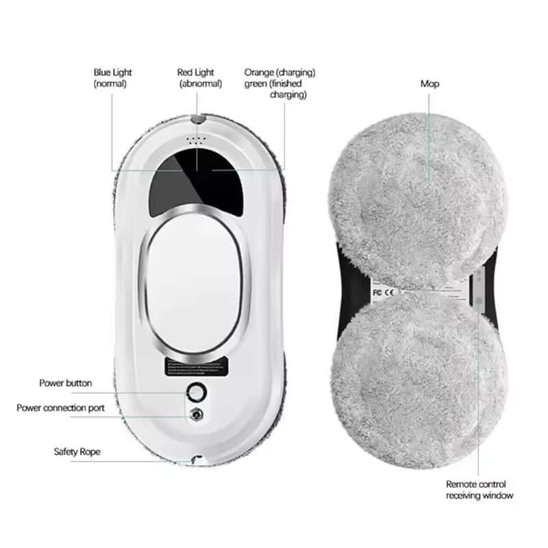 eprolo smart window cleaning robot showing front controls and dual mop pads for efficient cleaning