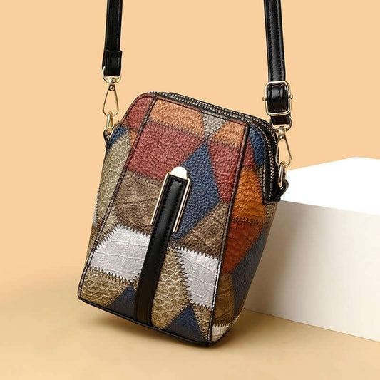 Dropshipman soft leather shoulder bag with multicolor patchwork design and adjustable strap
