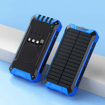 Eprolo solar powered wireless charging bank with blue black rugged design and multiple charging ports