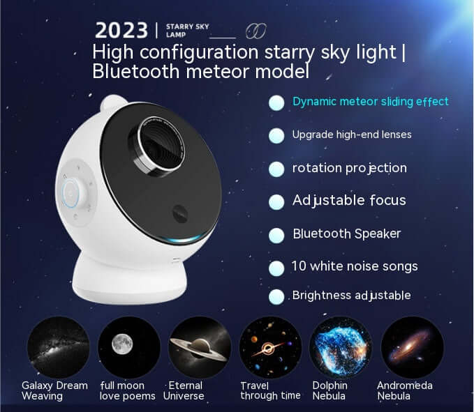Star light projector for bedrooms with Bluetooth speaker and dynamic meteor sliding effect
