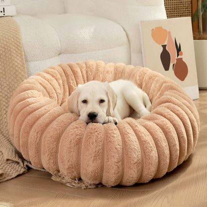 Dropshipman super soft pet sleeping mat in beige with a small white puppy resting comfortably
