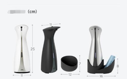 Dropshipman modern induction hand soap dispenser in white and black with dimensions shown