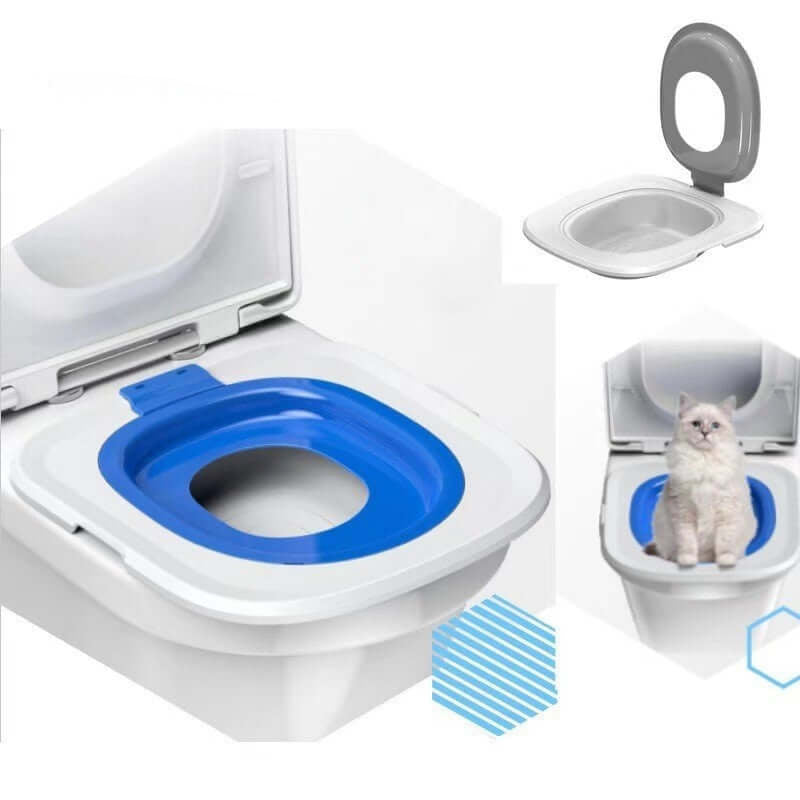 Unique cat toilet trainer for home with blue and gray seat inserts fitting standard toilets