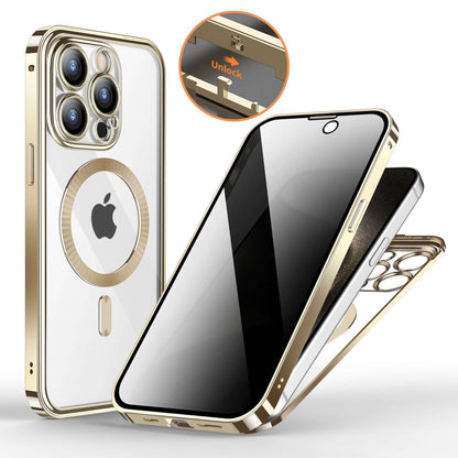 Dropshipman magnetic anti-spy phone case with gold frame and transparent back for iPhone protection