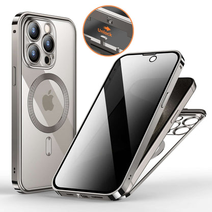 Clear magnetic anti-spy phone case with ring holder for iPhone protecting privacy and enhancing security
