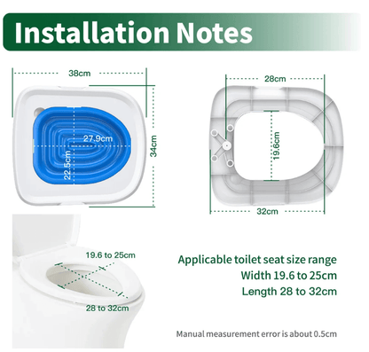 Installation notes for the Dropshipman Upgraded Cat Toilet Trainer Tray, providing dimensions for the cat toilet training kit.