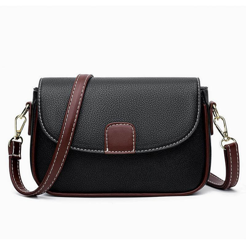 Black and brown versatile everyday purse with adjustable strap and flap closure by Dropshipman