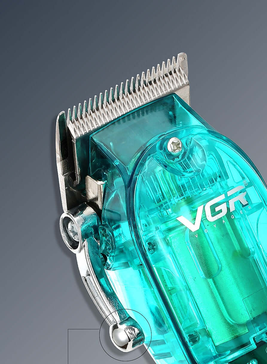 Dropshipman digital display hair trimmer with transparent blue body and precision stainless steel blades