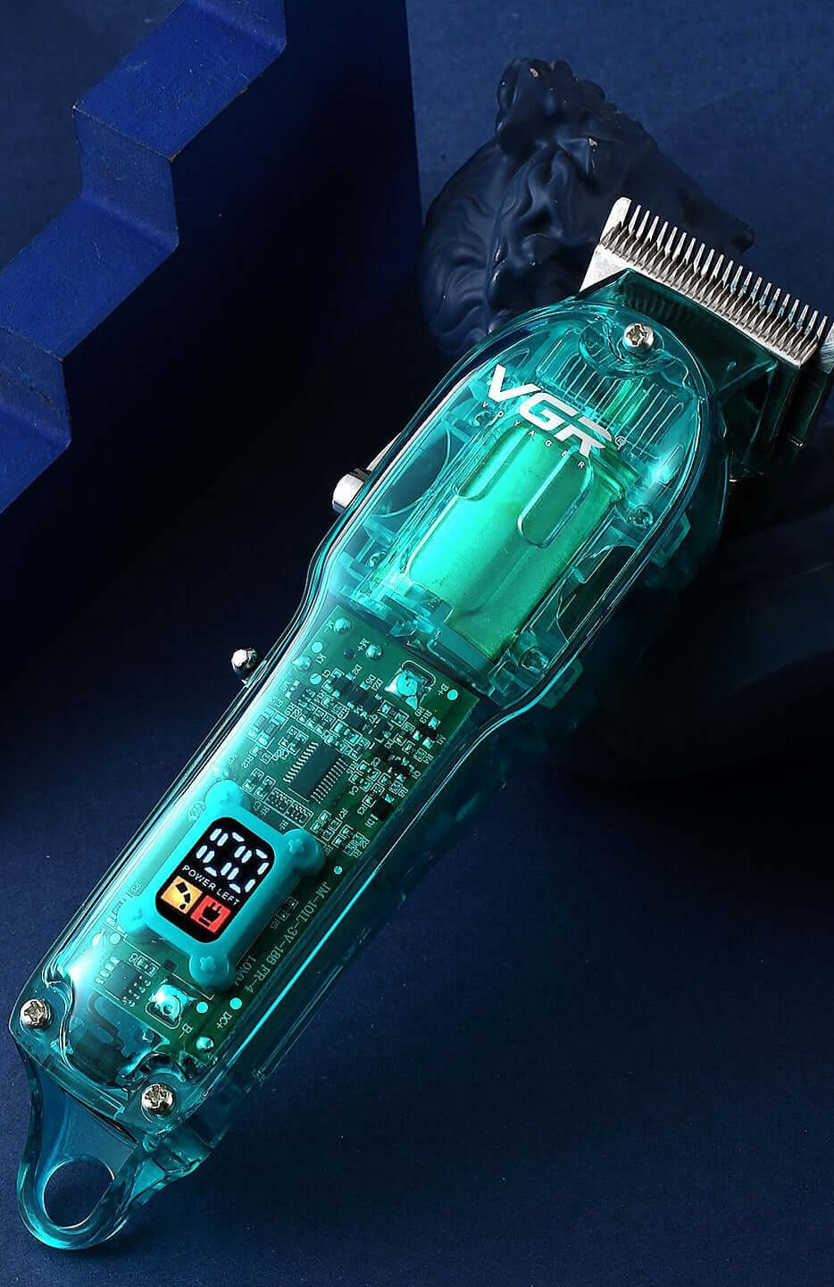 Dropshipman digital display hair trimmer with transparent green casing and sharp stainless steel blades