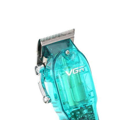 Dropshipman digital display hair trimmer with transparent teal body and sharp stainless steel blades