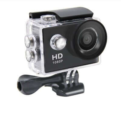 CozyTech Living waterproof action camera 1080p with compact design and mounting accessory
