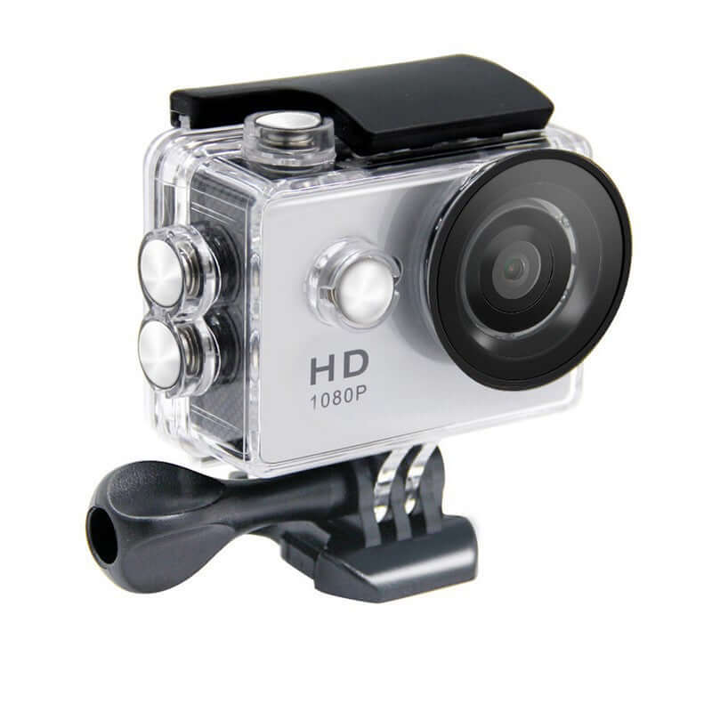 CozyTech Living waterproof action camera 1080p in clear protective case with mount