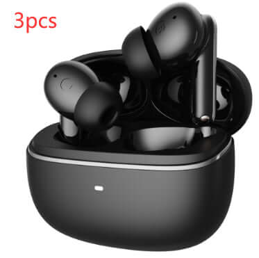 Black waterproof Bluetooth headphones with charging case and ergonomic ear tips by Dropshipman