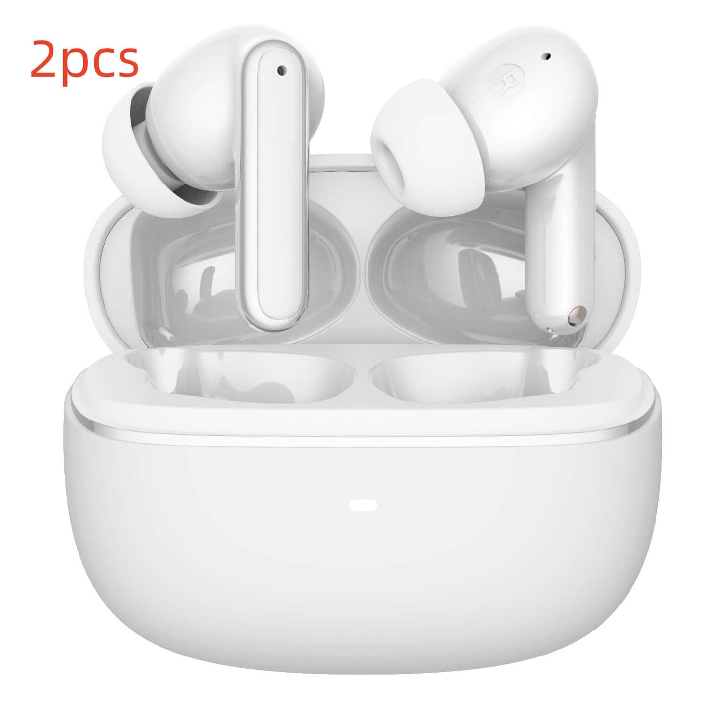 White waterproof Bluetooth headphones with charging case by Dropshipman set of 2 earbuds