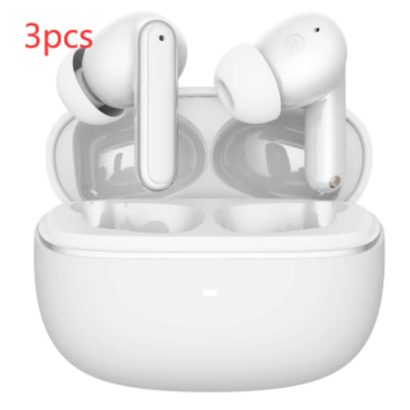 White waterproof Bluetooth headphones with charging case and ergonomic ear tips by Dropshipman