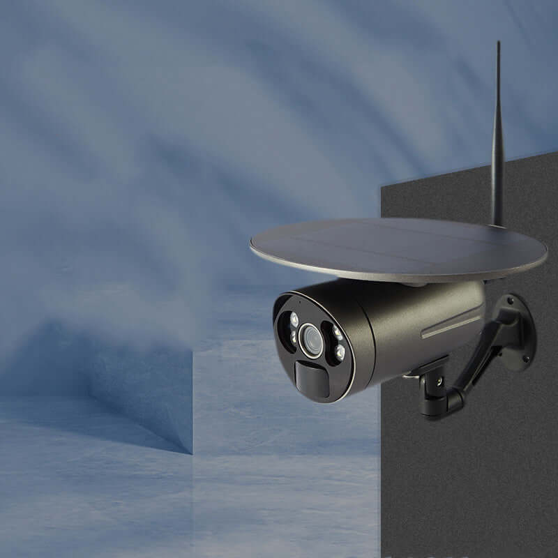 Dropshipman weatherproof smart outdoor camera with solar panel and night vision mounted on wall