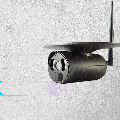 Dropshipman weatherproof smart outdoor camera mounted on wall with rain protection and wireless antenna