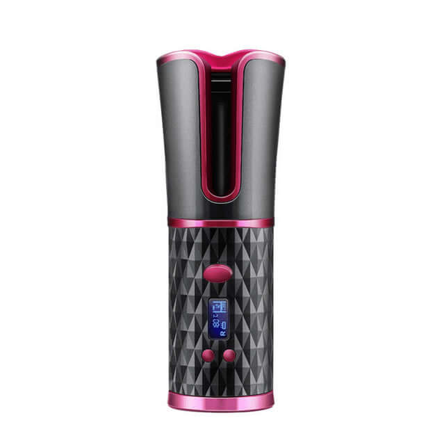 Dropshipman wireless automatic curling iron with digital display and black pink geometric design
