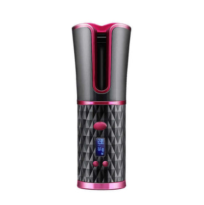 Dropshipman wireless automatic curling iron with digital display and black pink geometric design
