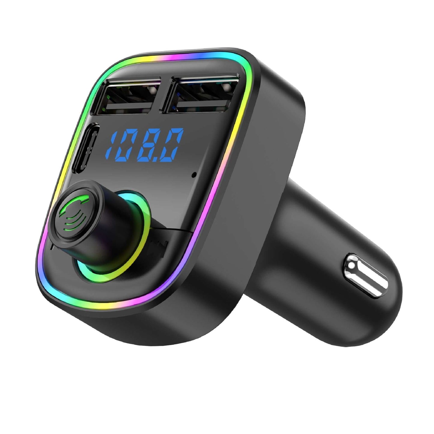 Dropshipman wireless car audio transmitter with dual USB ports and LED frequency display in black