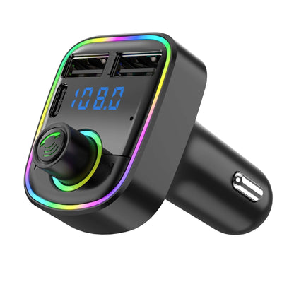 Dropshipman wireless car audio transmitter with dual USB ports and LED frequency display in black