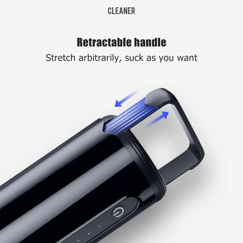 Close-up of the Dropshipman Wireless Car Vacuum Cleaner showing its retractable handle for easy maneuverability and convenience.