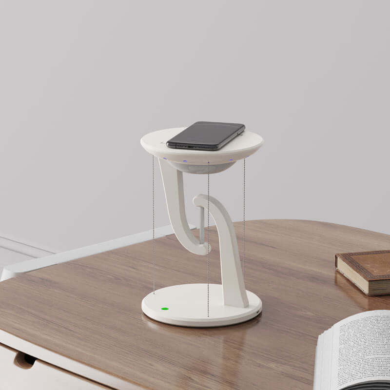 Dropshipman wireless charging lamp for office in white on wooden desk with smartphone charging