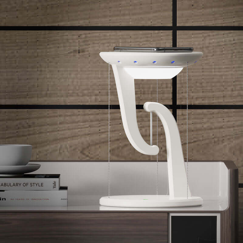 Dropshipman wireless charging lamp for office with modern white design and phone charging on desk