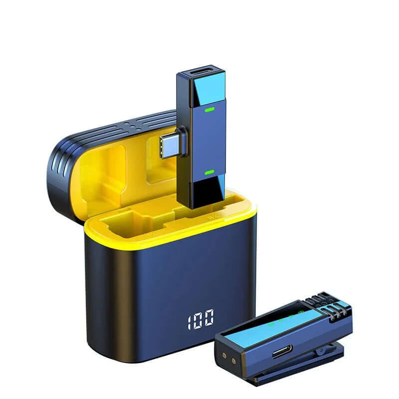Eprolo Clear Reception Wireless Microphone in charging case, emphasizing its portability for users needing a live streaming microphone.