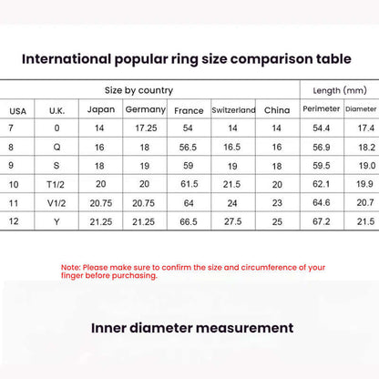 International ring size comparison table with measurements for Xiaomi smart ring fitness tracker