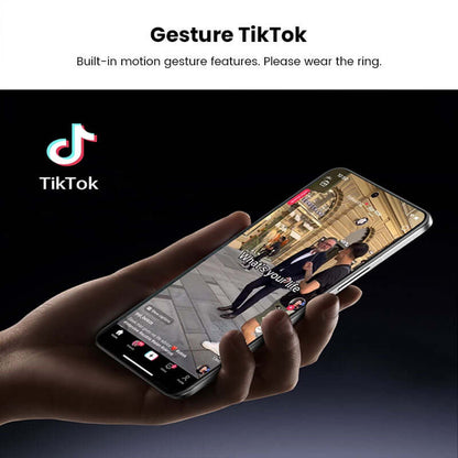 Xiaomi smart ring fitness tracker used for gesture control with TikTok app on smartphone